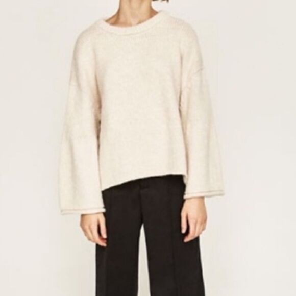 Zara Cream Bell Sleeve Chunky Sweater - Picture 1 of 5